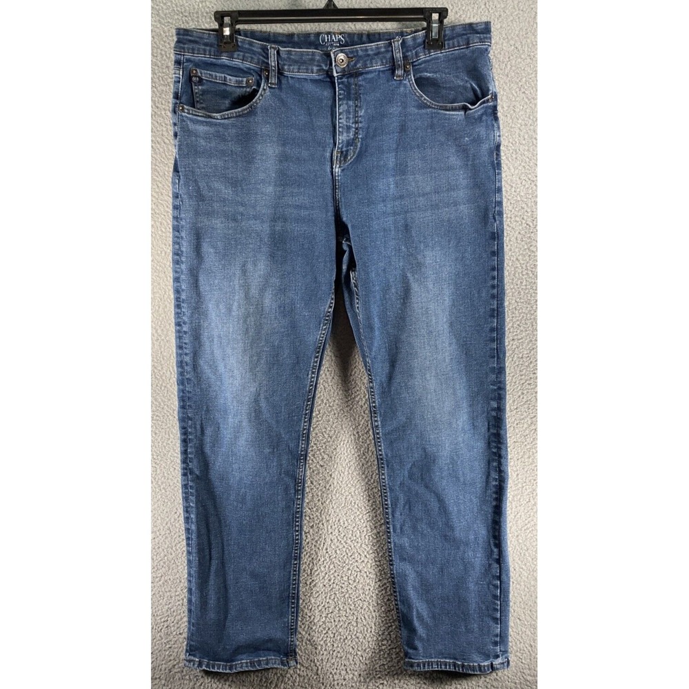 Chaps Jeans Mens 38x32 (38x19) Blue Slim‎ Straight Fit Med Wash Denim Pants Flaw